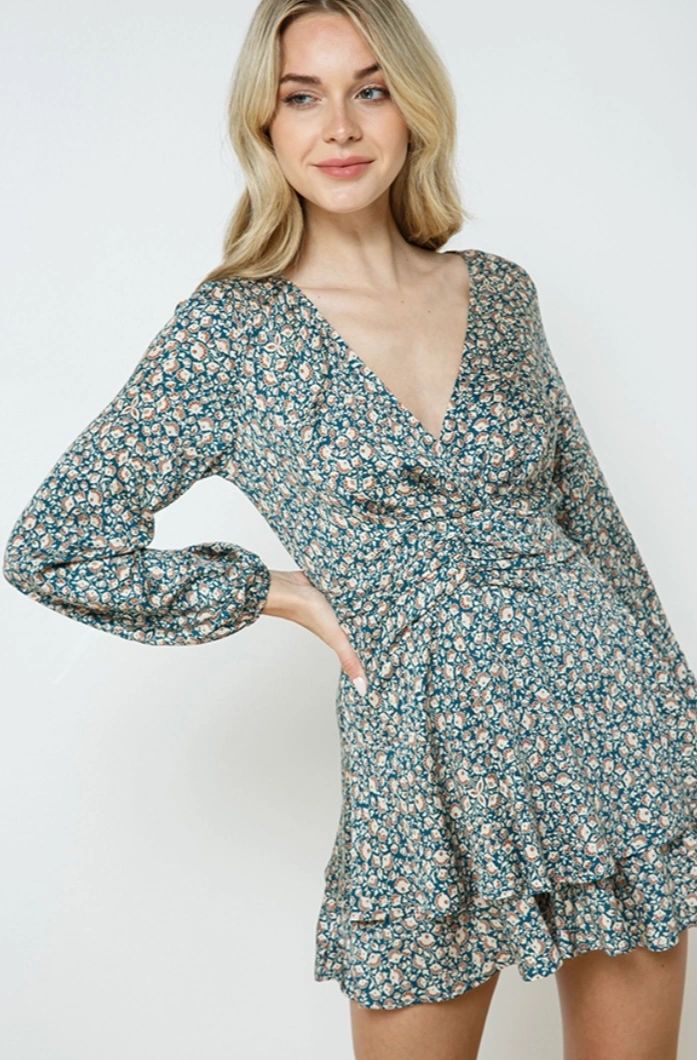 stretch satin printed flowy romper