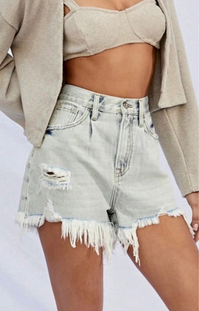 light washed high rise denim shorts
