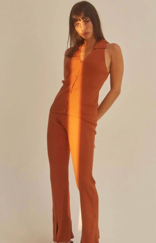 Cecile front slit knit pants | set