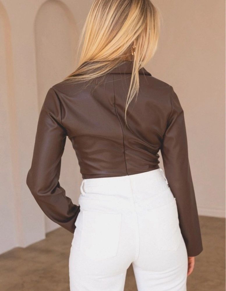 faux leather collared corset top