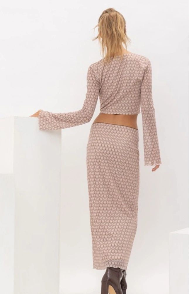 asymmetrical hem mesh lace up top | set