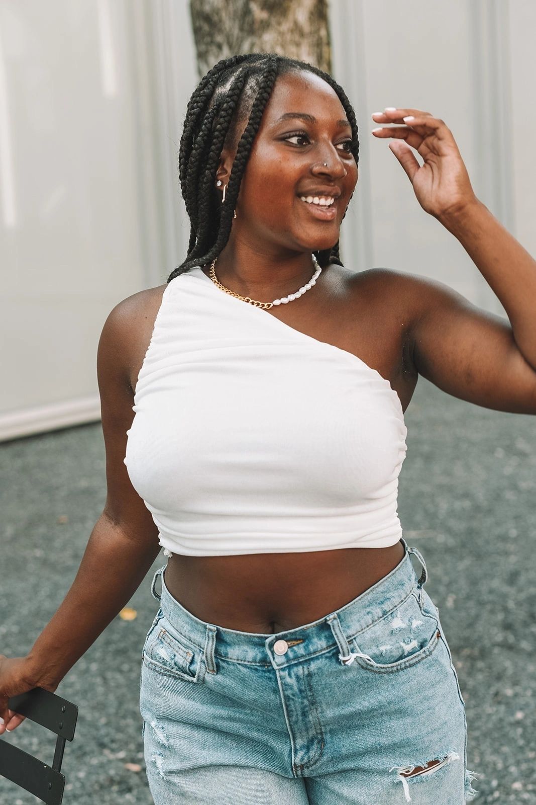 one shoulder ruffled crop top
