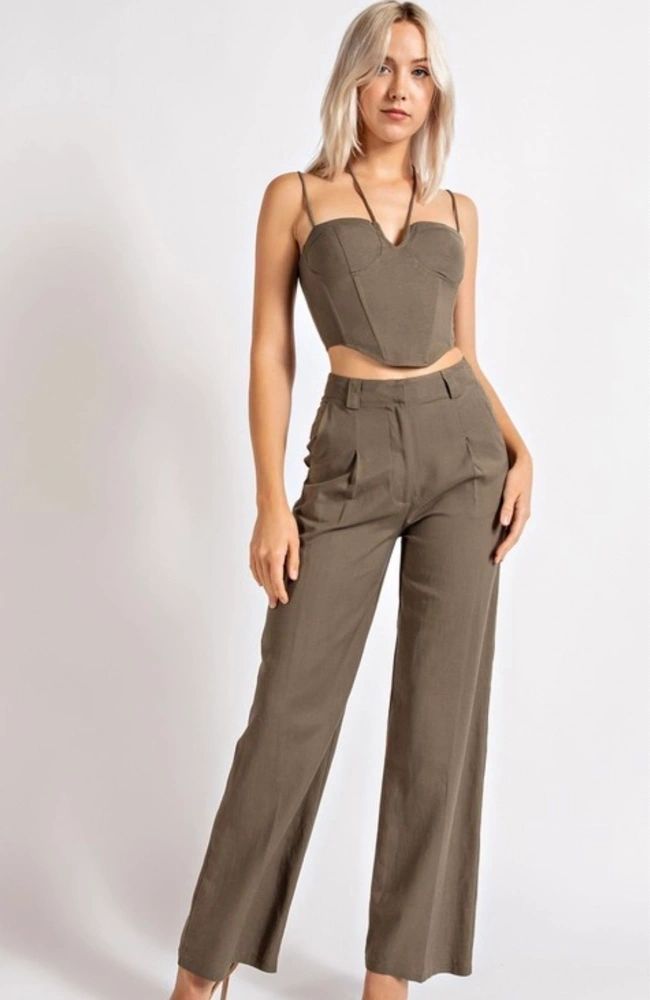 linen cupped halter neck corset