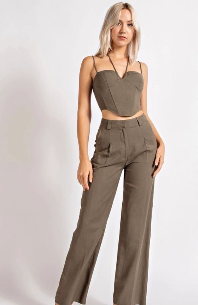 linen cupped halter neck corset
