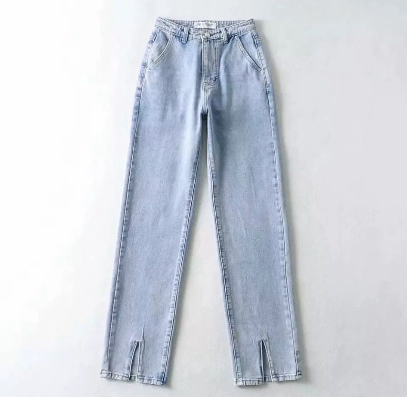 ankle slit straight denim