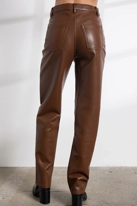 straight legged high waisted leather pants