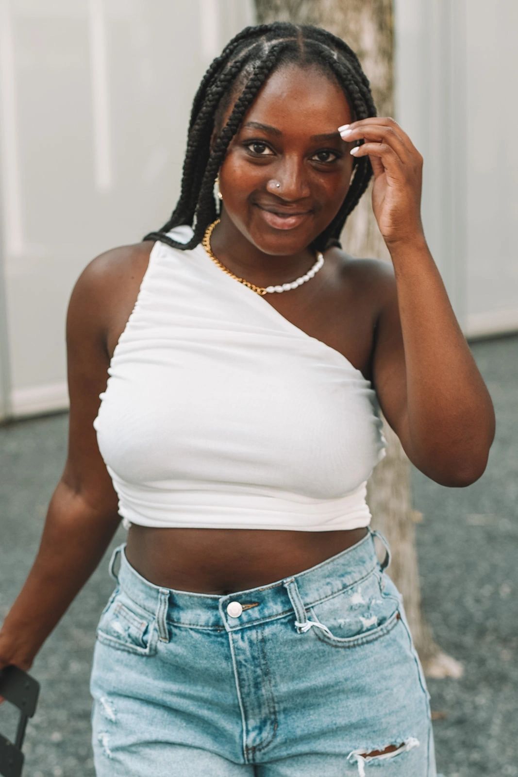 one shoulder ruffled crop top