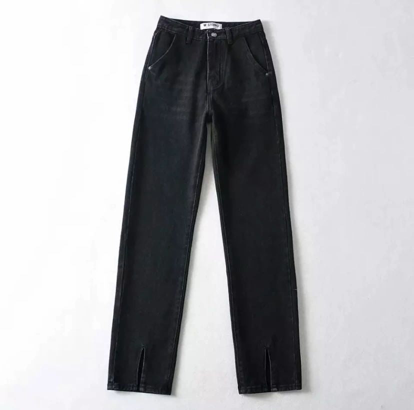ankle slit straight denim