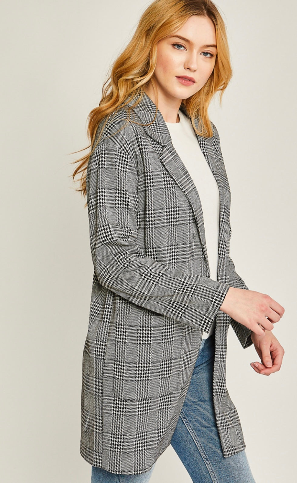 Plaid longline blazer
