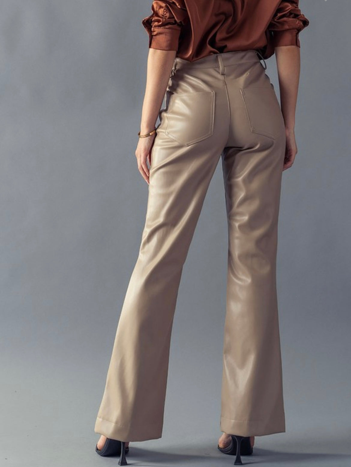Seam detailed flared leather pants