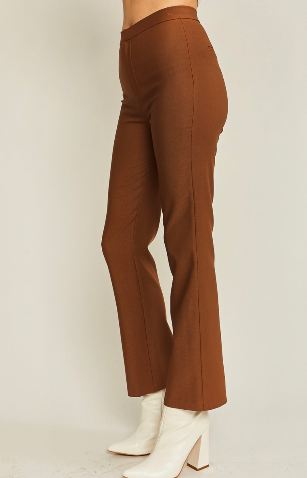 Woven solid long flared career pants