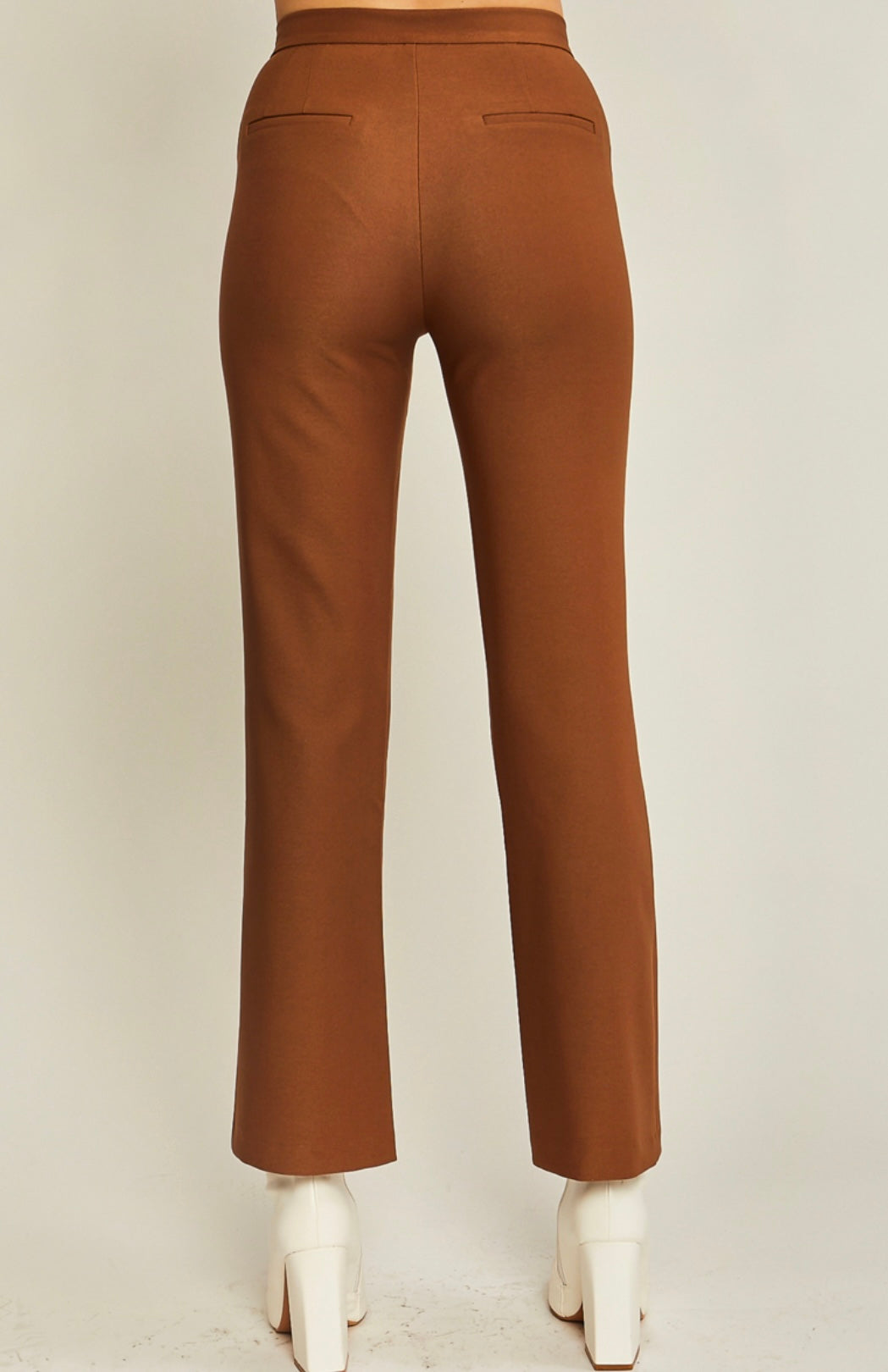 Woven solid long flared career pants
