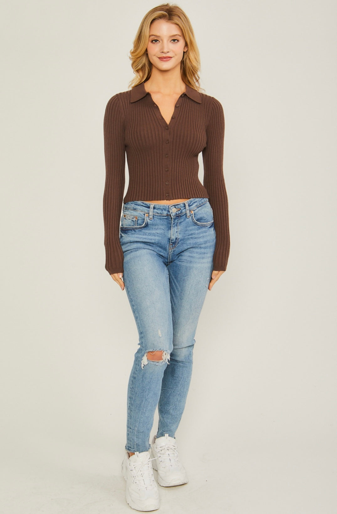 Ribbed collared sweater top