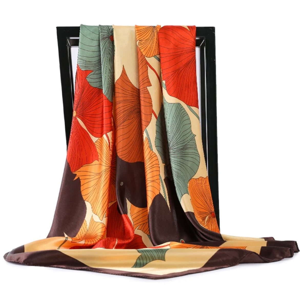 Burnt floral satin scarf