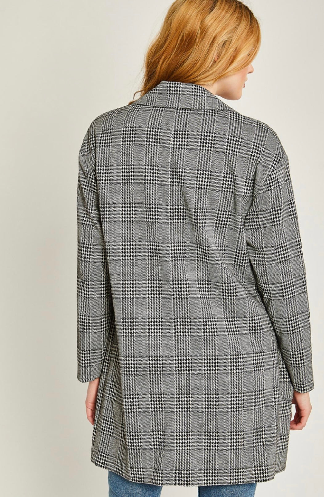 Plaid longline blazer