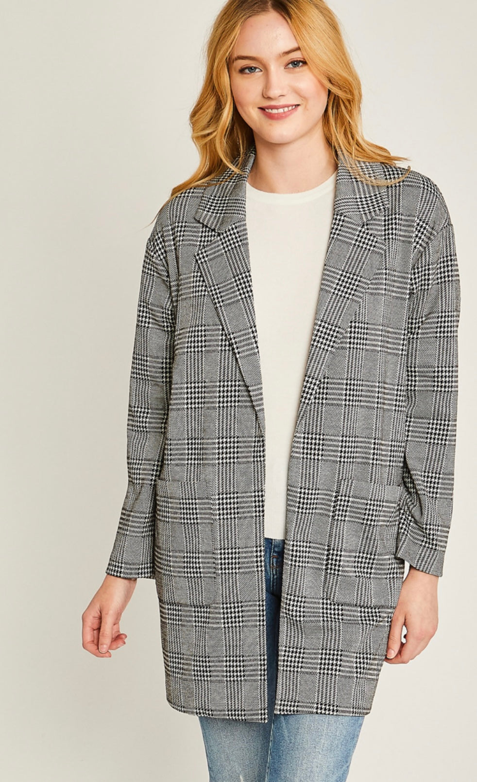 Plaid longline blazer