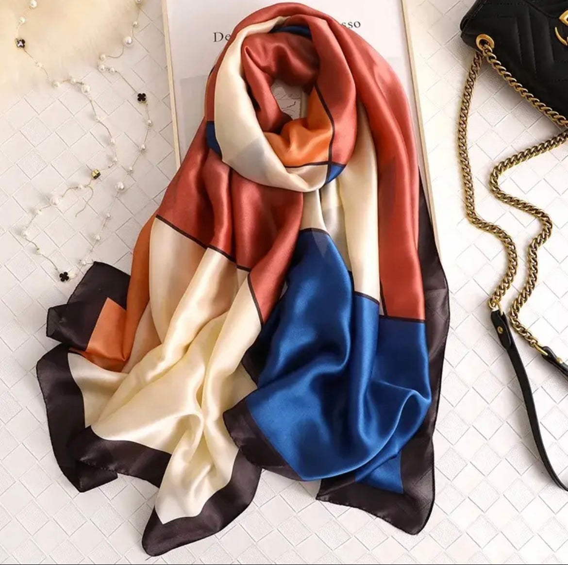 Tiled satin scarf