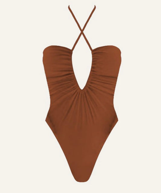 Scoop neck ruched one-piece