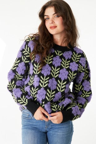 Retro printed floral sweater