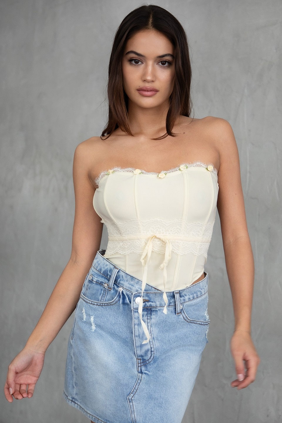 Flowered bustier top