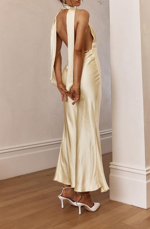 Honey satin backless dress