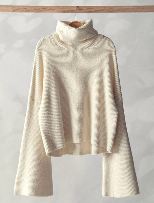 Bell sleeved knit turtleneck sweater