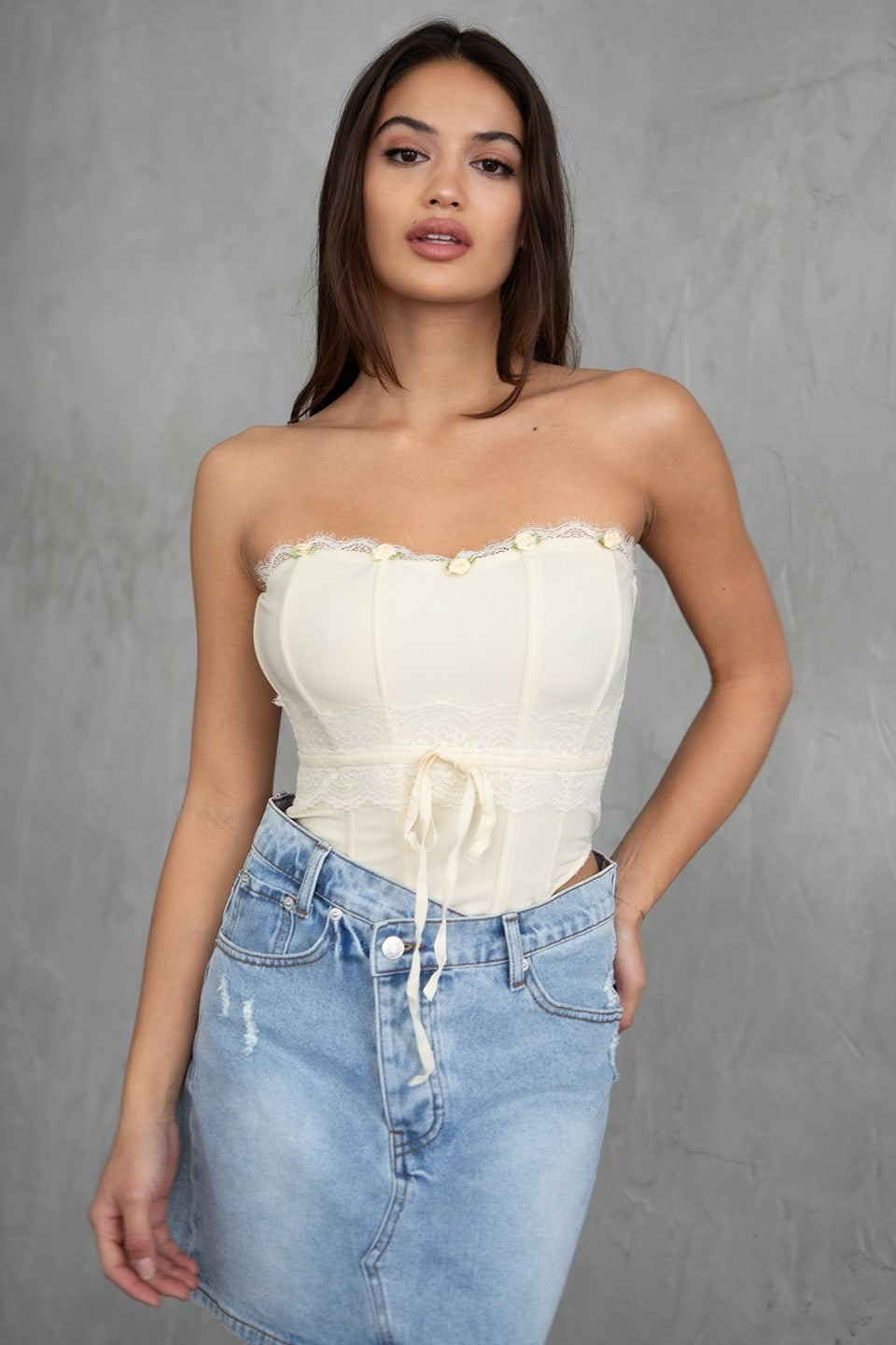 Flowered bustier top