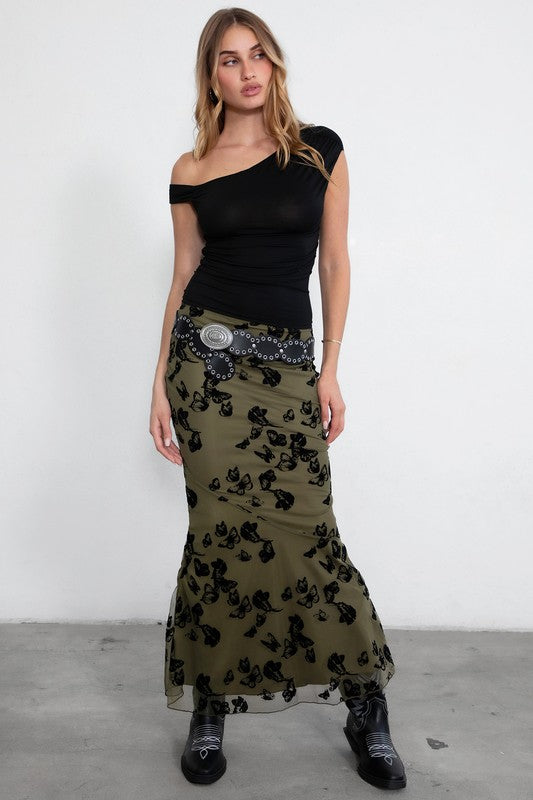 Velvet hour floral skirt