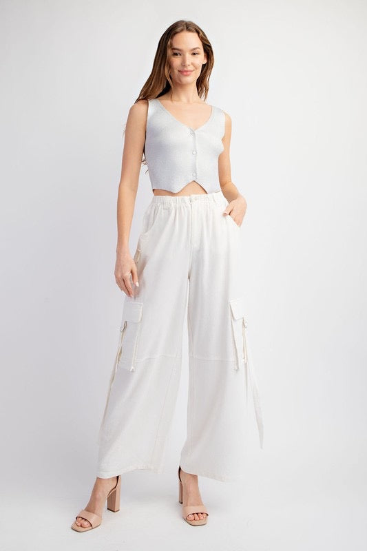 Linen cargo wide leg pants