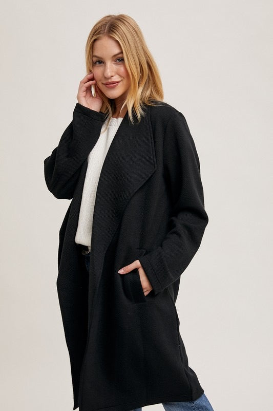 Textured open-front coat