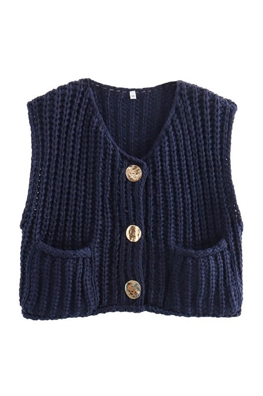 Wide knit button sweater vest