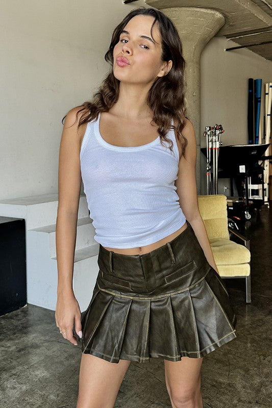 Vintage leather pleated mini skirt