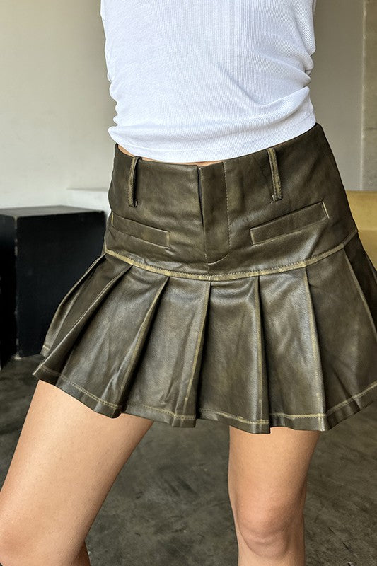 Vintage leather pleated mini skirt