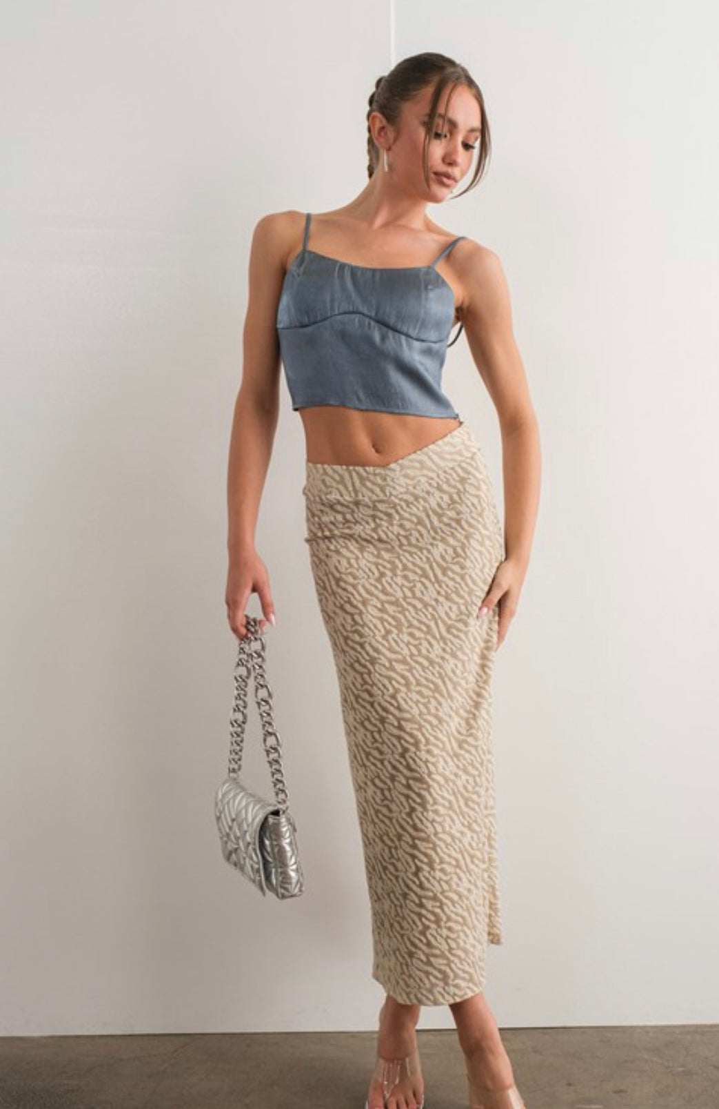 Burn out knit long skirt | preorder