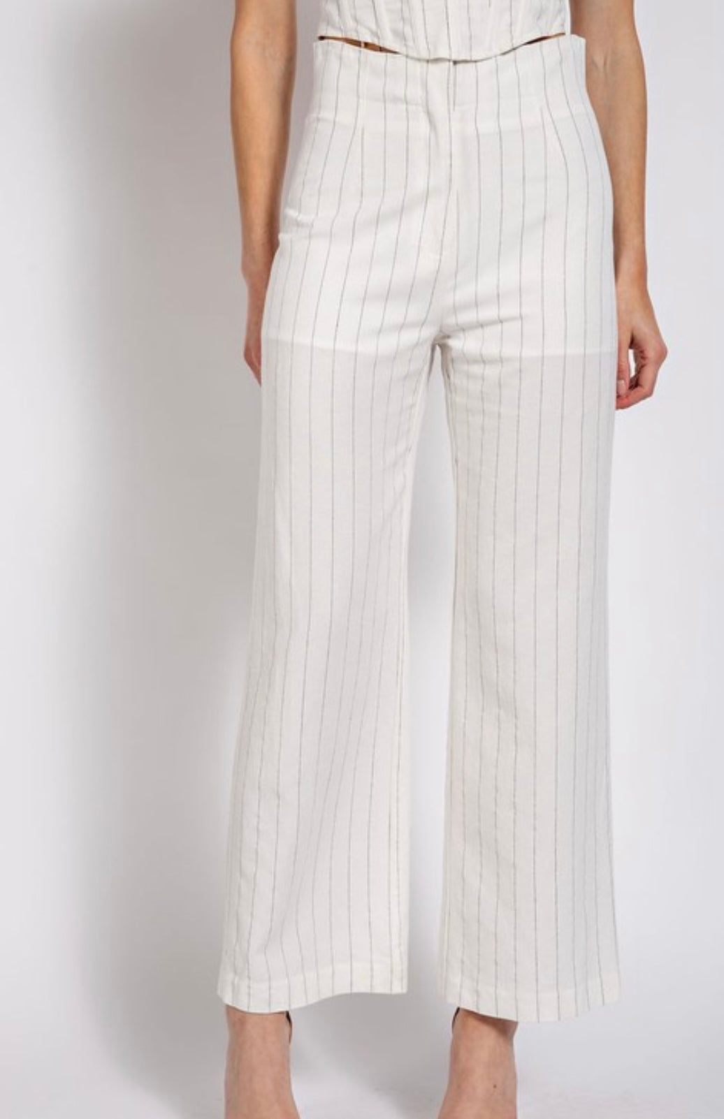 Thin striped straight linen pants set