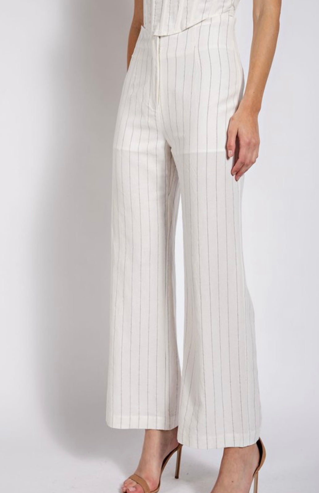 Thin striped straight linen pants set
