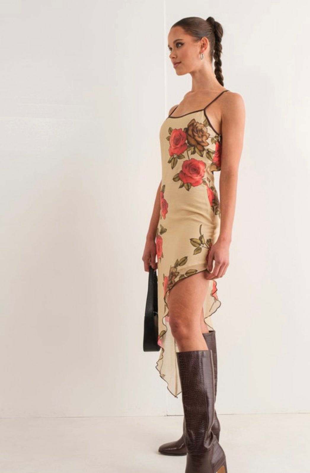 Asymmetrical rose printed dress | preorder