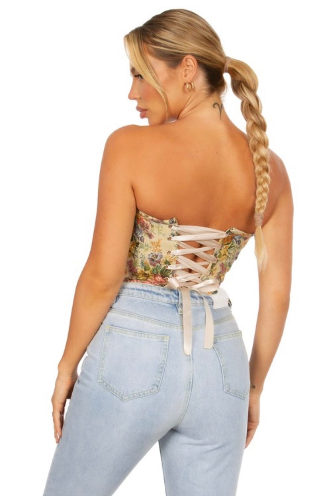 Strapless bustier floral tapestry corset
