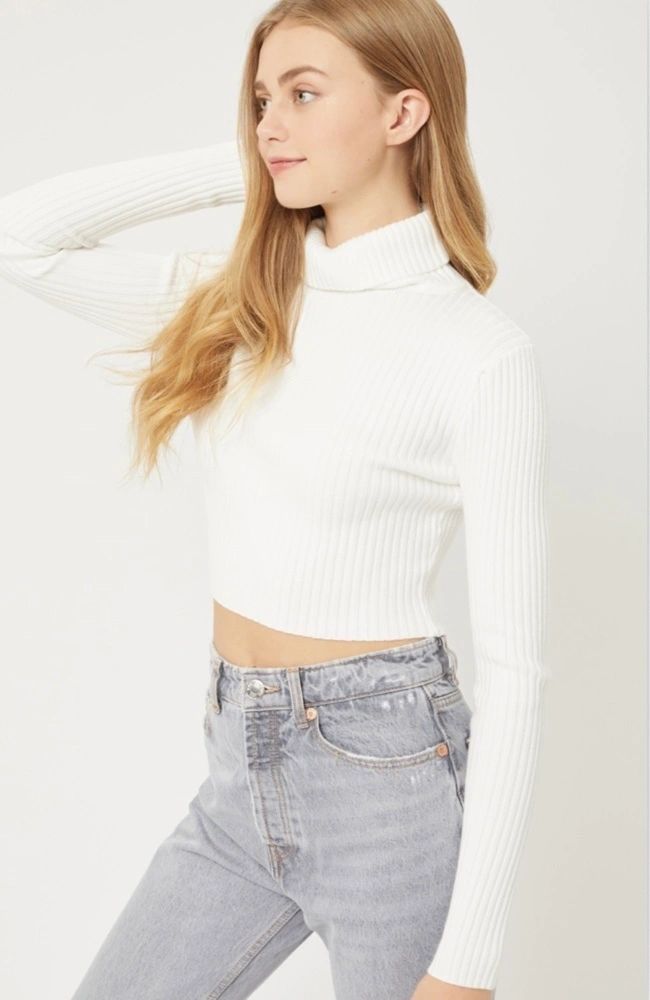 ribbed knit turtleneck sweater
