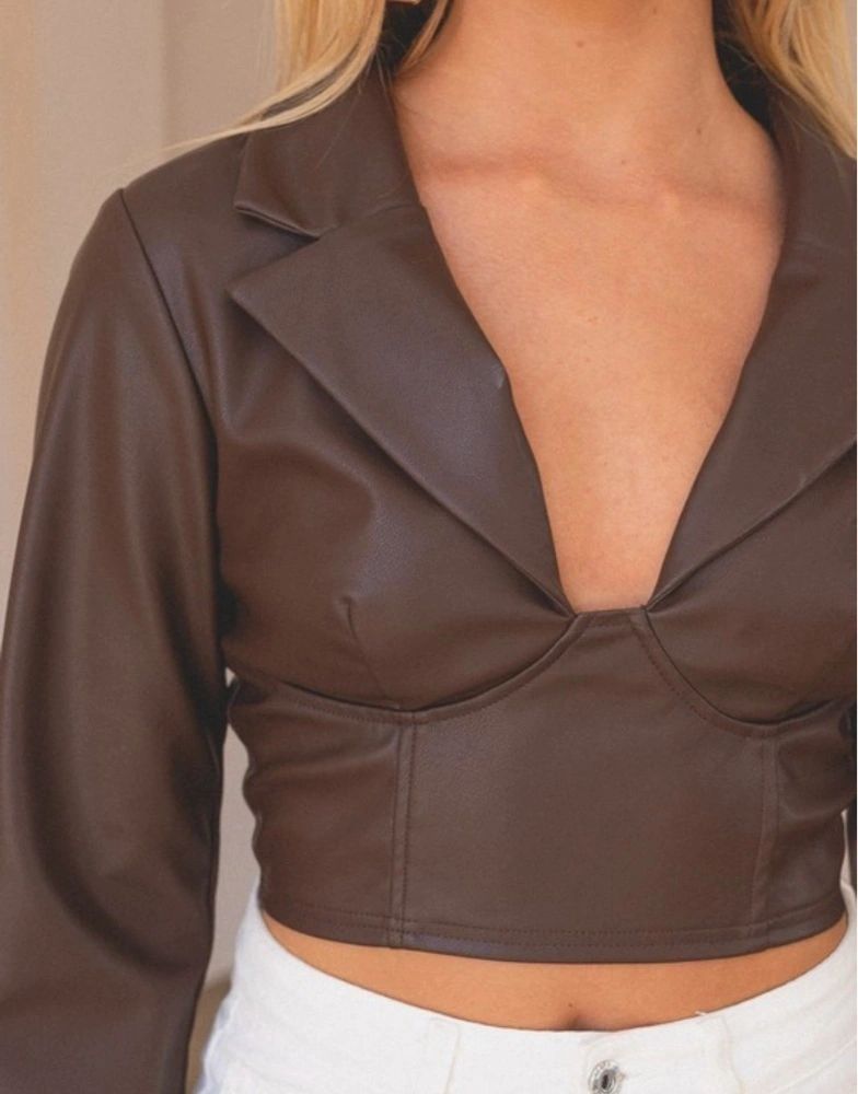 faux leather collared corset top