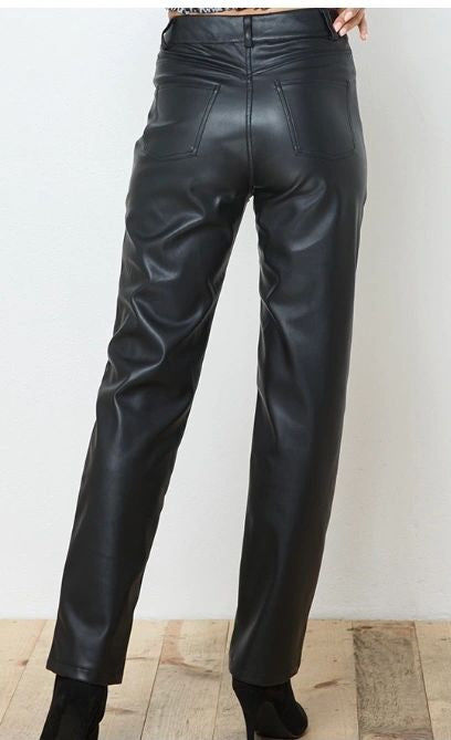 straight legged high waisted leather pants
