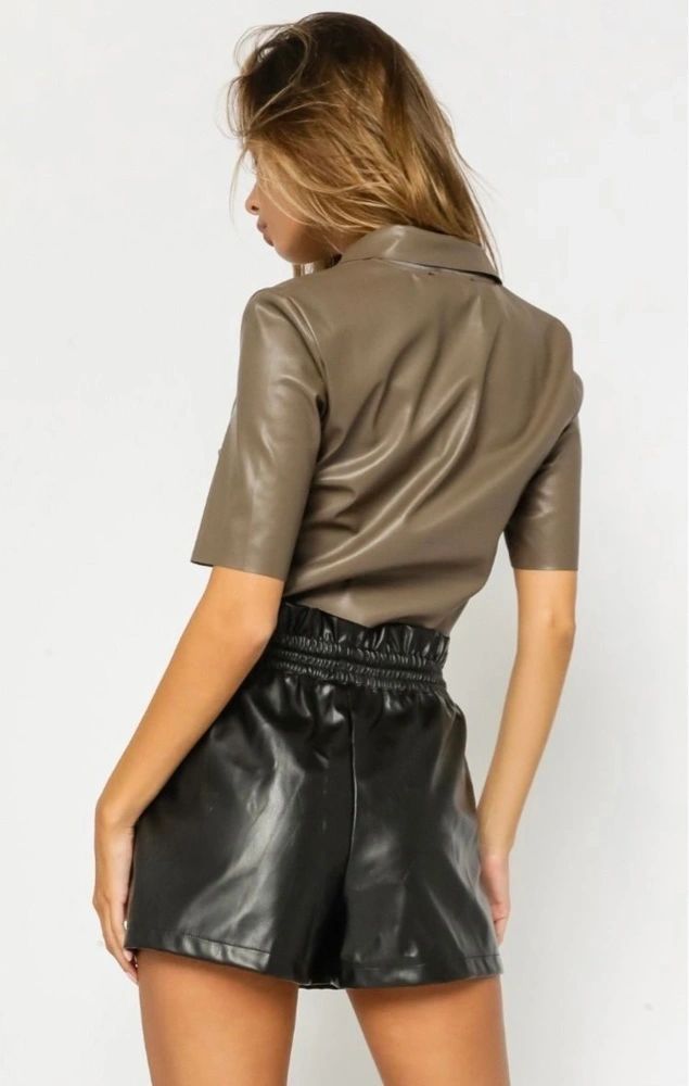 faux leather buttoned crop top