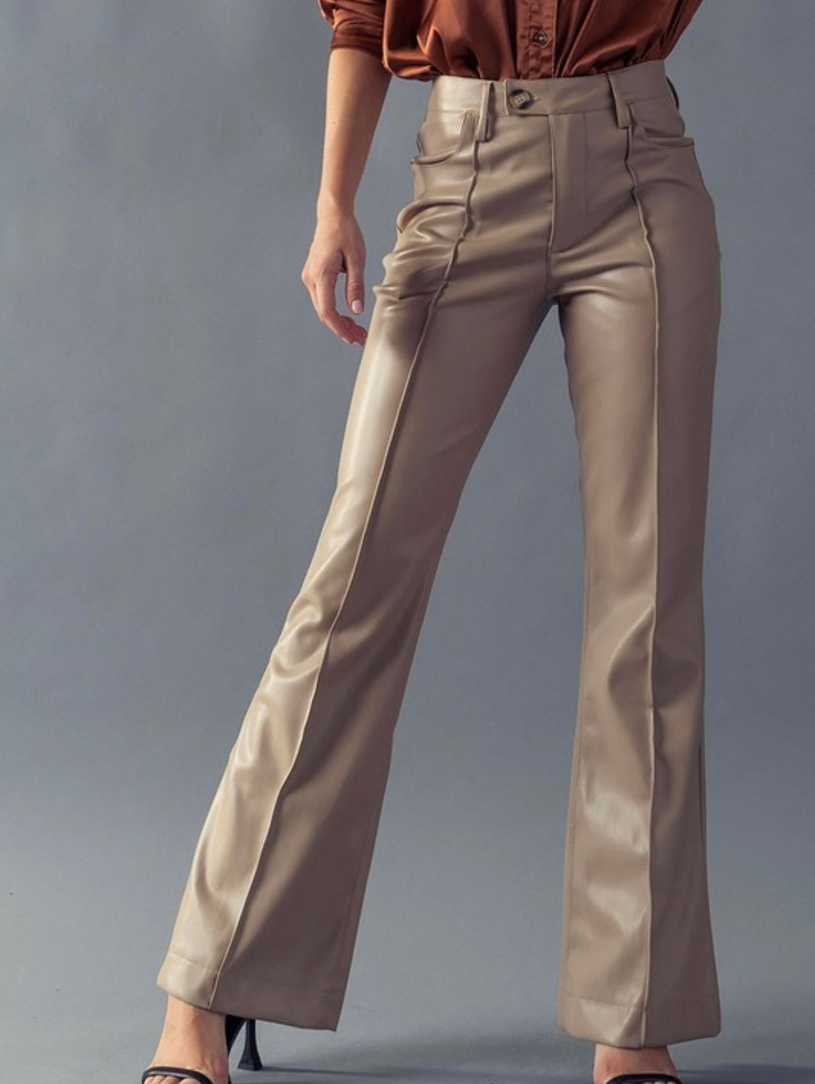 Seam detailed flared leather pants