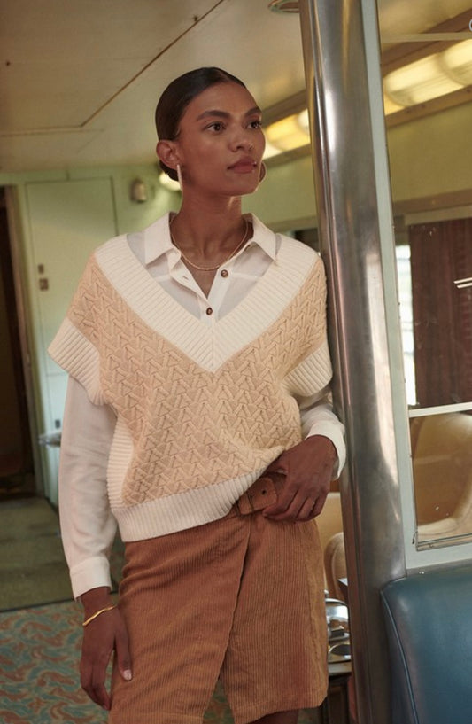 Two-toned cable knit sweater vest