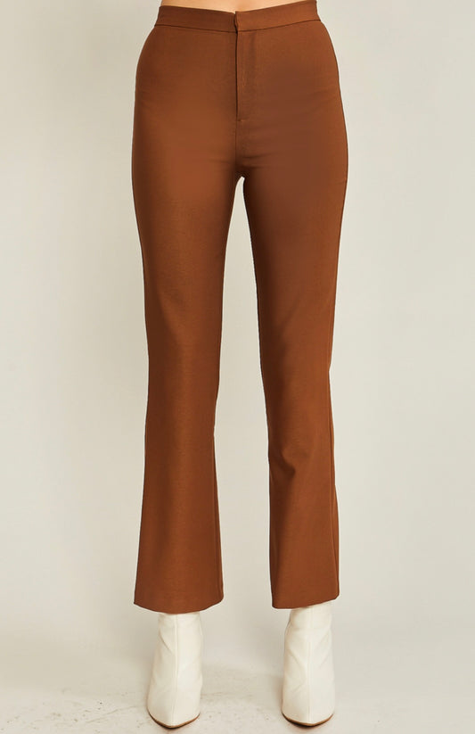 Woven solid long flared career pants