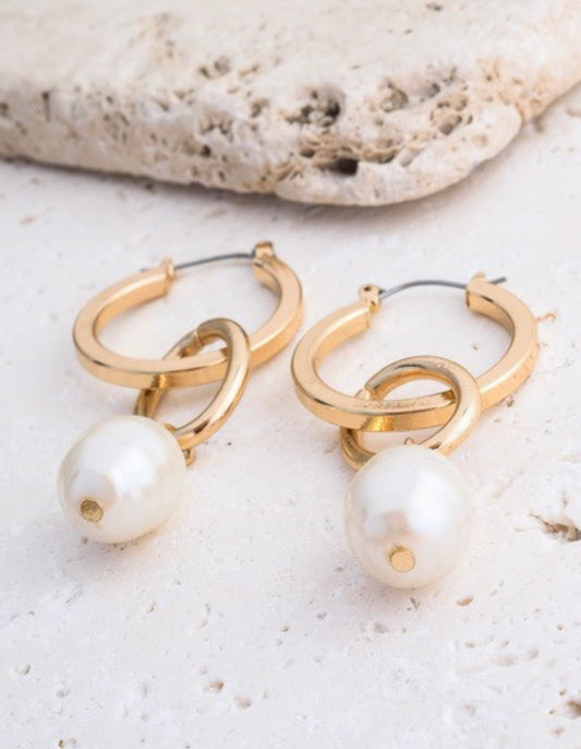 Double circle pearl drop earrings