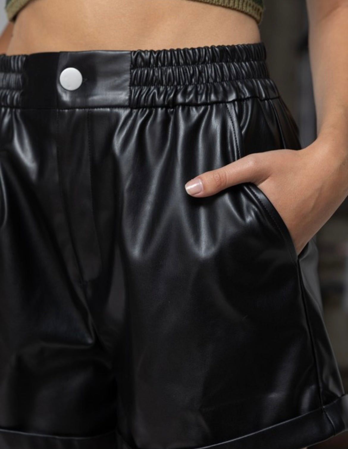 Leather cuffed trouser shorts