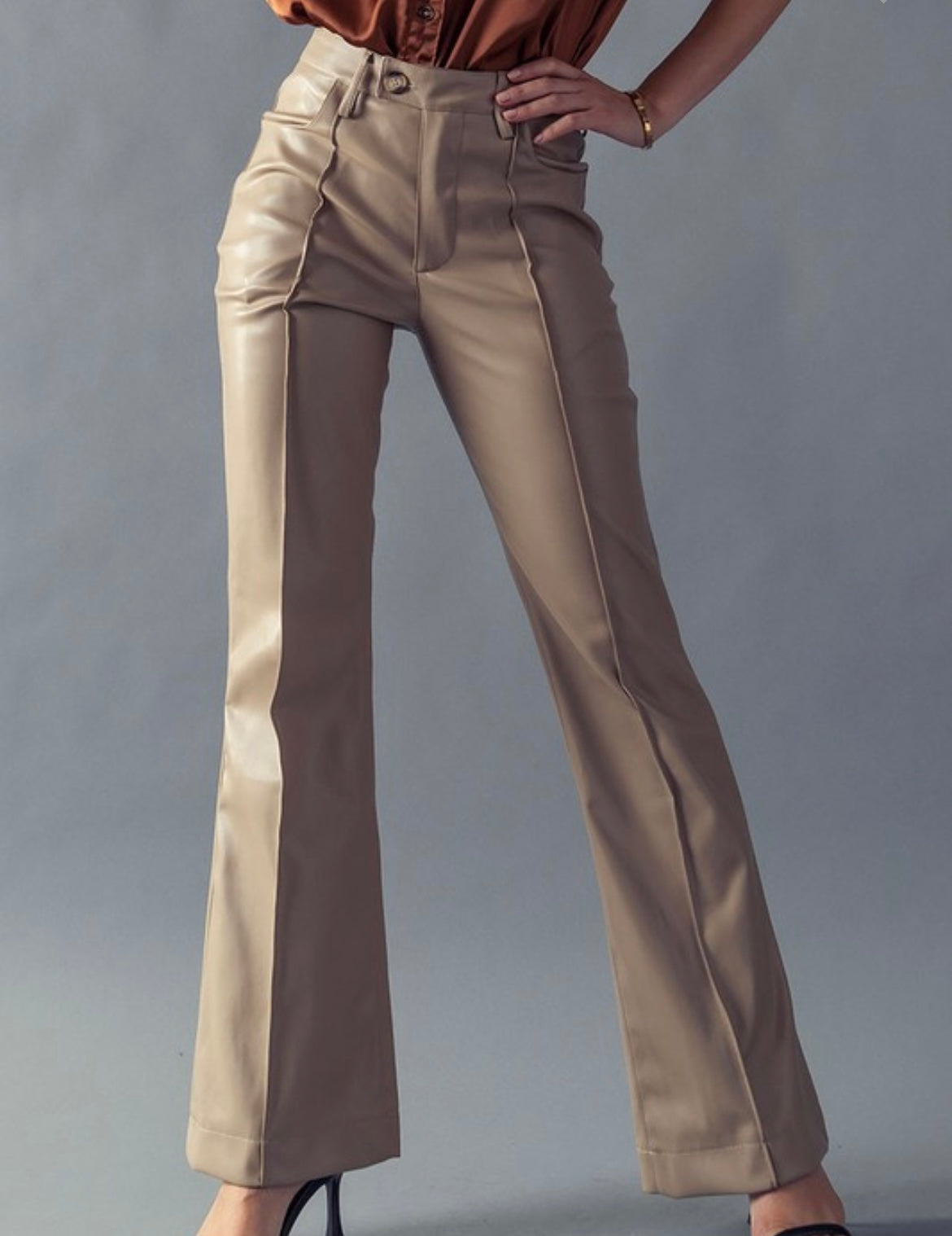 Seam detailed flared leather pants